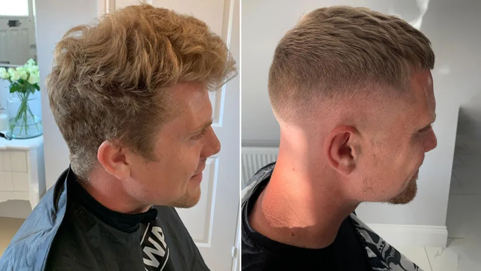مجموعة من قصات شعر الرجل قبل وبعد.