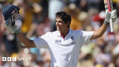 England's Alastair Cook celebrates a century during the 2010-11 Ashes tour of Australia