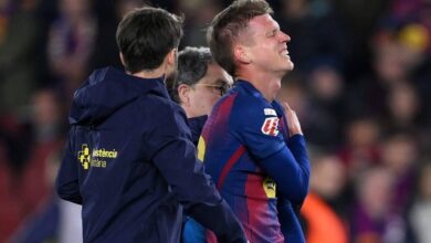 لاعب برشلونة داني أولمو يتعرض لخلع في مرمى هدف التهديف، ومن المتوقع أن يغيب لمدة شهر